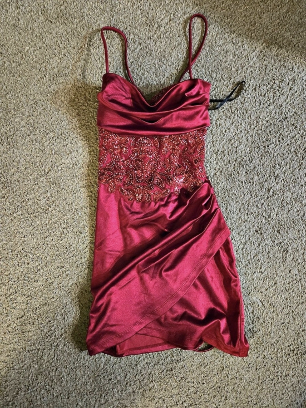 Julietta Bustier Lace-Up Satin Dress in Red Size Small Hoco Or Prom